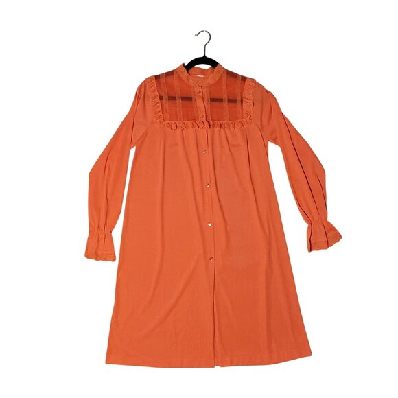Vintage Nightgown Womens Small 60s Coral Chiffon Lacy Ruffle Trimmed Yoke Retro - Picture 8 of 8